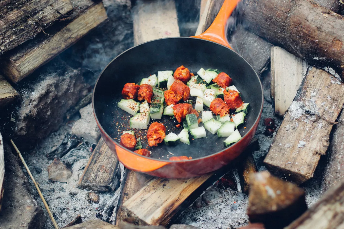 Cast iron skillet with veg